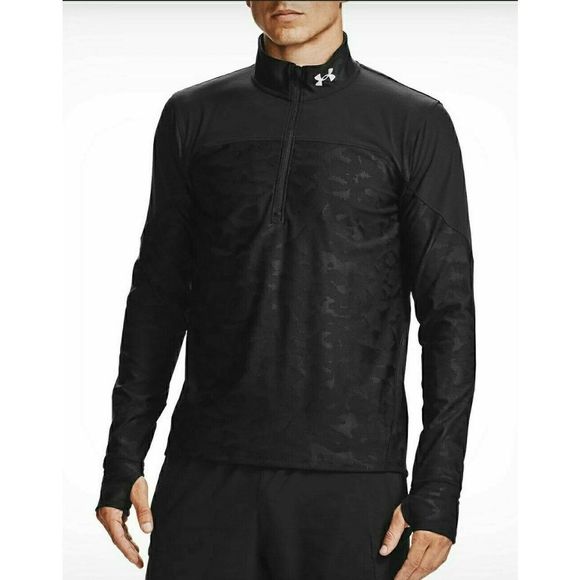 Under Armour 1356169 001 Men Sz S Running L/S Stealth 1/2 Zip Black Camo Jacket - Picture 3 of 8